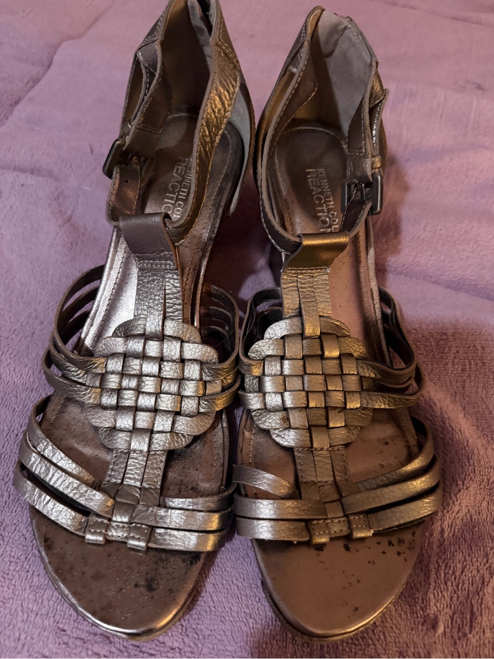 Michael Kors Metallic Bronze Woven T-Strap Sandals